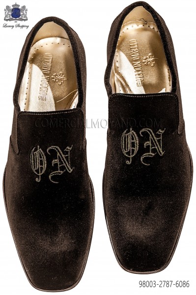 Brown velvet slipper with embroidery 98003-2787-6086 Ottavio Nuccio Gala.