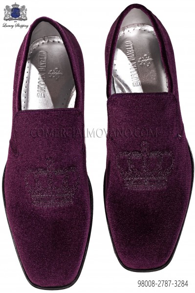 Purple velvet slippers with silver embroidery 98008-2787-3284 Ottavio Nuccio Gala.