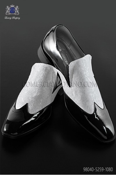 Black baroque shoes with white brocade fabric 98040-5259-1080 Ottavio Nuccio Gala.