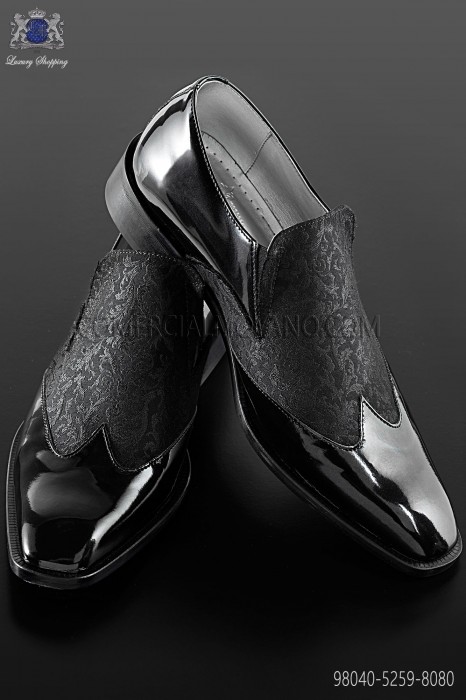 Black baroque shoes with gray brocade fabric 98040-5259-8080 Ottavio Nuccio Gala.