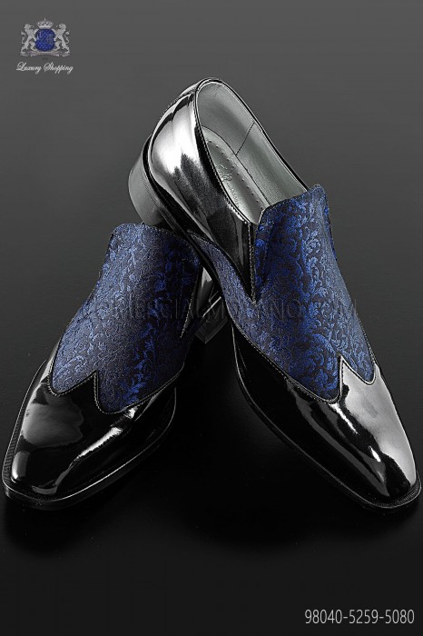 Black with blue brocade Baroque shoes 98040-5259-5080 Ottavio Nuccio Gala.