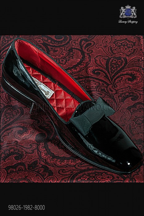 Black patent leather slippers interior in red satin 98026-1982-8000 Ottavio Nuccio Gala.