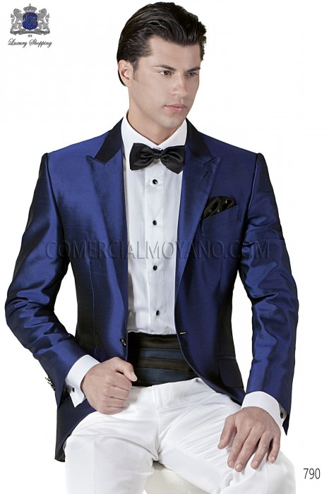 Italian blue silk wedding tuxedo
