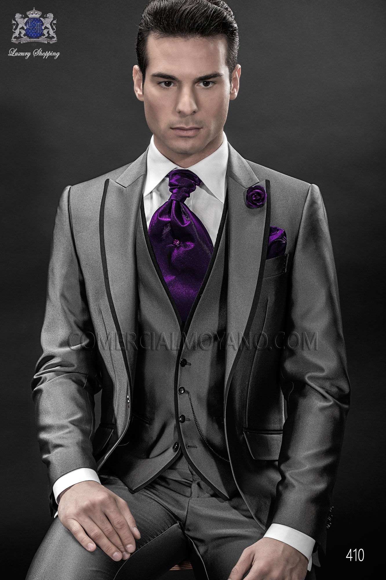 Fashion gray men wedding suit model 410 Mario Moyano