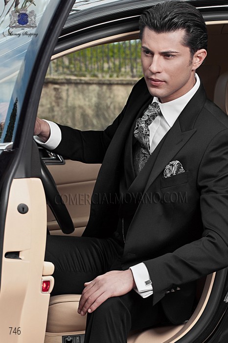 Black groom suit in pure wool 746 Mario Moyano