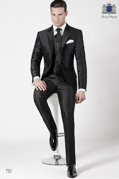 Italian black wedding suit 3 pieces