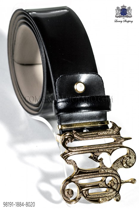 Black belt with gold ON baroque buckle 98191-1884-8020 Ottavio Nuccio Gala.