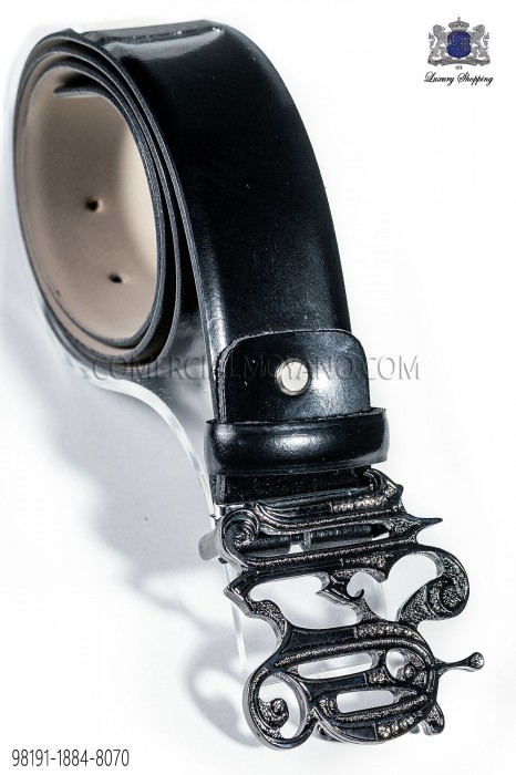 Black belt with gunmetal grey baroque buckle, MMMoyano | Anzuggürtel