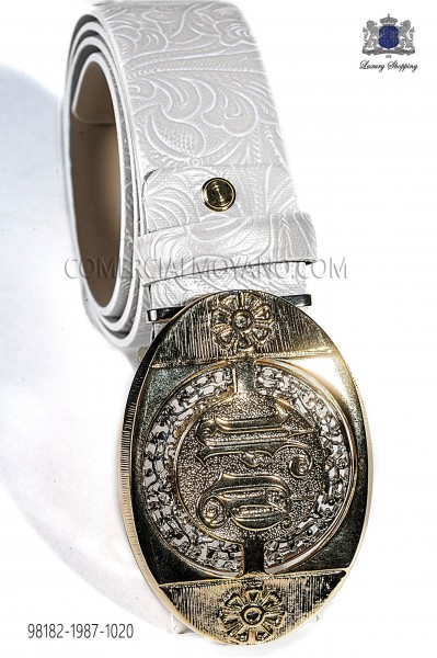 White damask belt with gold buckle 98182-1987-1020 Ottavio Nuccio Gala.