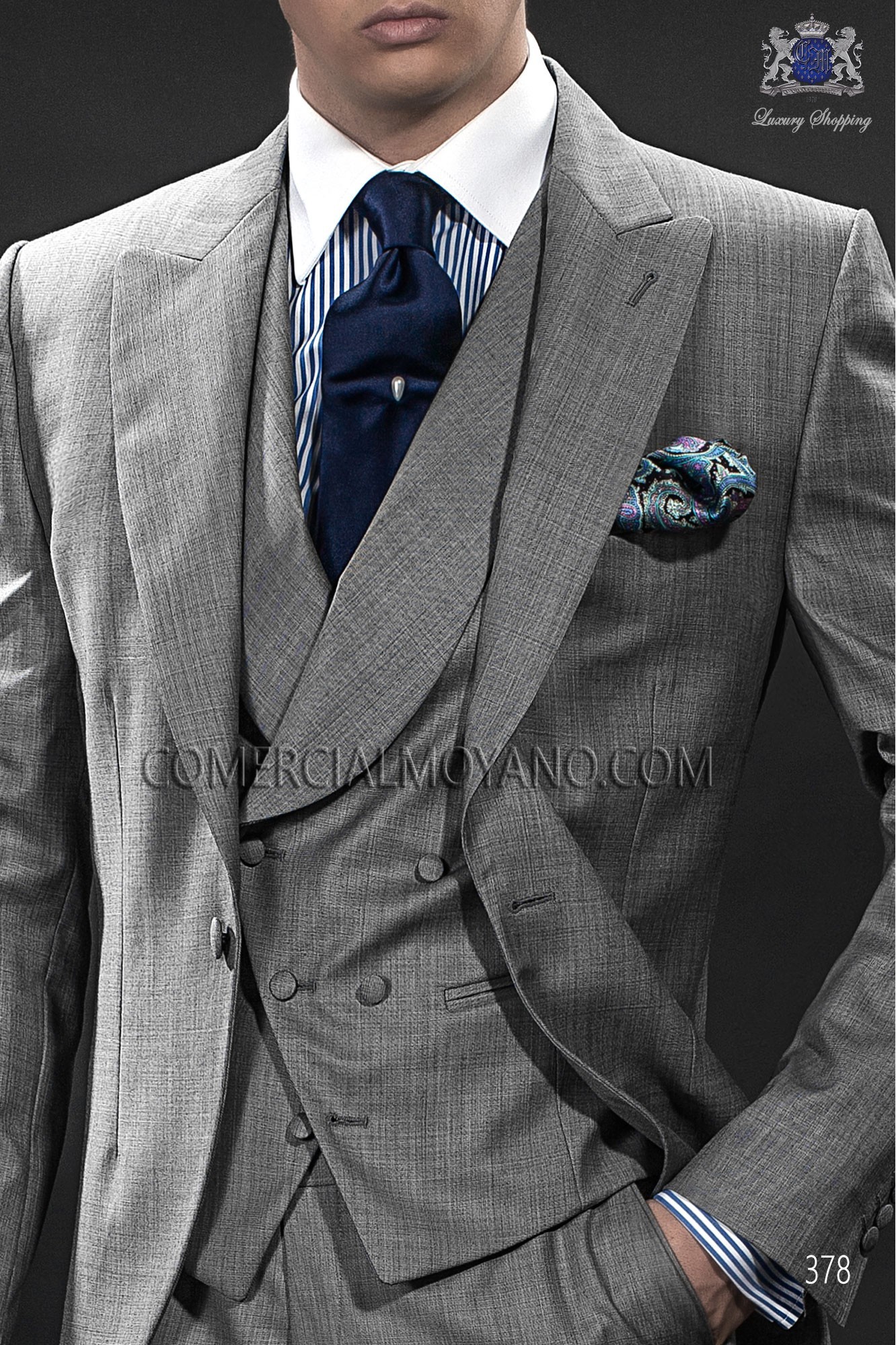 Italian gentleman grey men wedding suit, model: 378 Mario Moyano Gentleman Collection