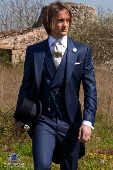 Jaquette de marié bleu sur mesure élégante coupe slim 374 Mario Moyano