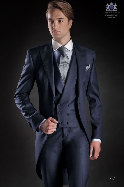 Bespoke Blue groom morning suit elegant slim fit 897 Mario Moyano