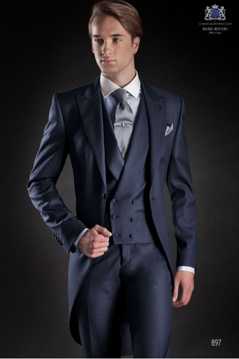 Jaquette de marié bleu sur mesure élégante coupe slim 897 Mario Moyano