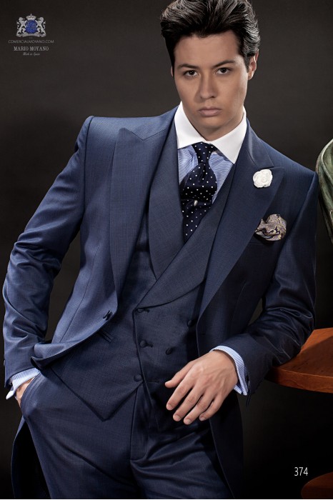 Bespoke blue groom morning suit elegant slimfit fit 374 Mario Moyano