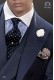 Jaquette de marié fil-a-fil bleu sur mesure coupe slim 374 Mario Moyano