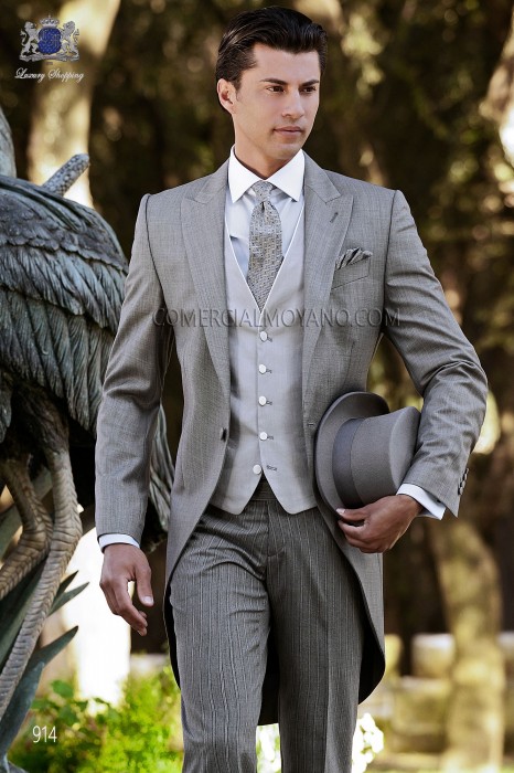 Italian gray fil a fil wedding morning suit