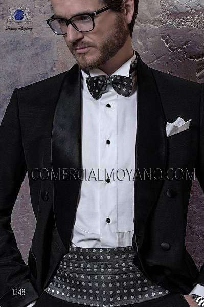 Gray-white silk cummerbund and bow tie set 57511-9000-7090 Ottavio Nuccio Gala.