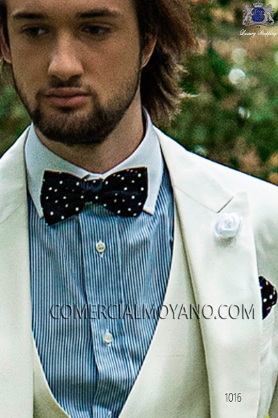 Blue and white polka dots silk bow tie and handkerchief set 56572-2874-5000 Ottavio Nuccio Gala.