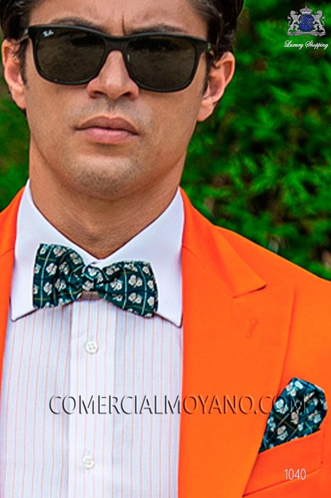 Green jacquard silk bow tie and hankerchief set 56572-9000-4088 Ottavio Nuccio Gala.