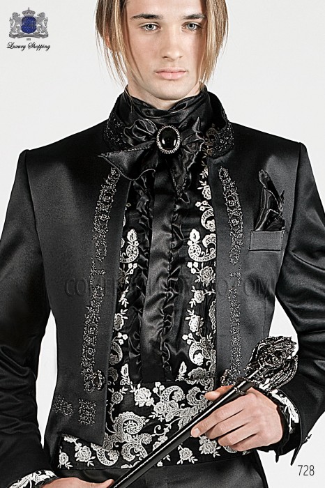 Black shirt with pearl floral embroidery