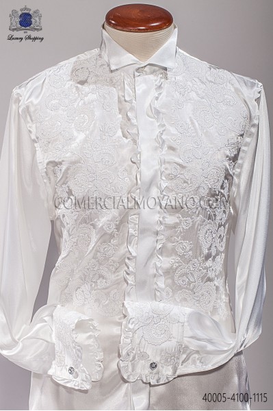 Natural white-tone shirt with floral embroidery
