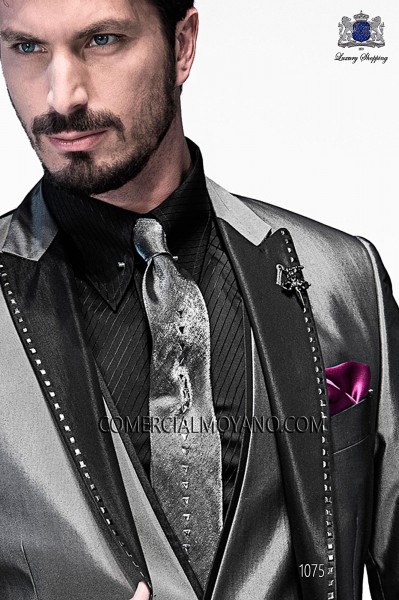 Gray lurex tie and handkerchief 56591-2645-7037 Ottavio Nuccio Gala.