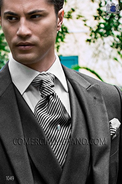 Black striped ascot tie and handkerchief 56579-2843-8000 Ottavio Nuccio Gala.