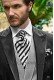 Black and silver striped ascot tie and handkerchief 56579-2845-8000 Ottavio Nuccio Gala.