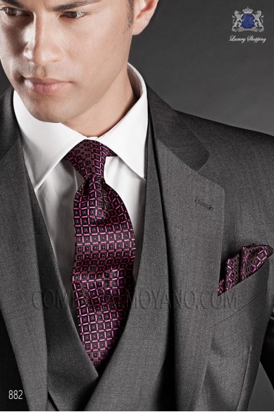 Fuchsia jacquard silk tie and handkerchief 56502-2837-8500 Ottavio Nuccio Gala.