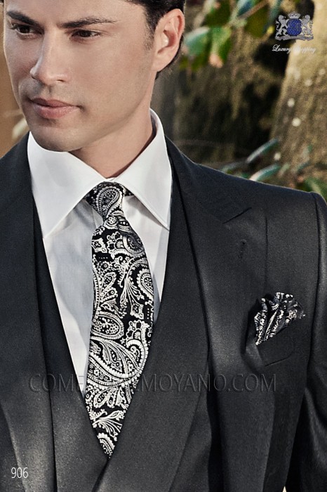 Black cashmere tie and handkerchief 56502-2901-8100 Ottavio Nuccio Gala.