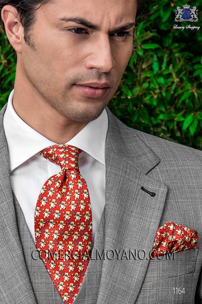 Red silk tie and handkerchief 56503-9000-2999 Ottavio Nuccio Gala.
