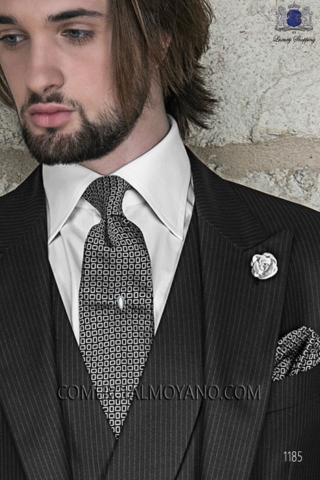Black and silver tie and handkerchief 56502-2838-8000 Ottavio Nuccio Gala.