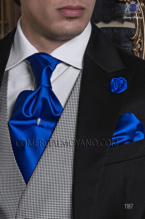 Blue satin ascot tie and handkerchief 56579-2640-5300 Ottavio Nuccio Gala.