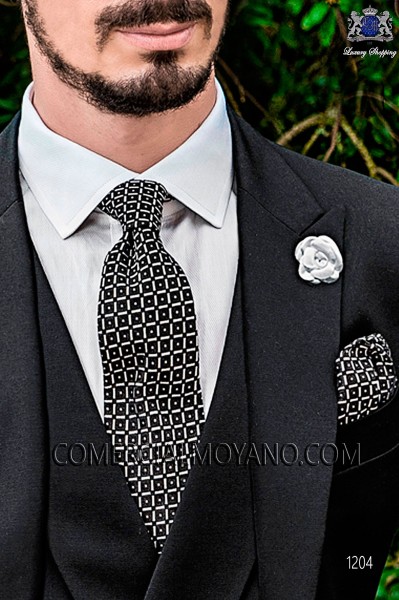 Black jacquard silk tie and handkerchief 56502-2837-8000 Ottavio Nuccio Gala.