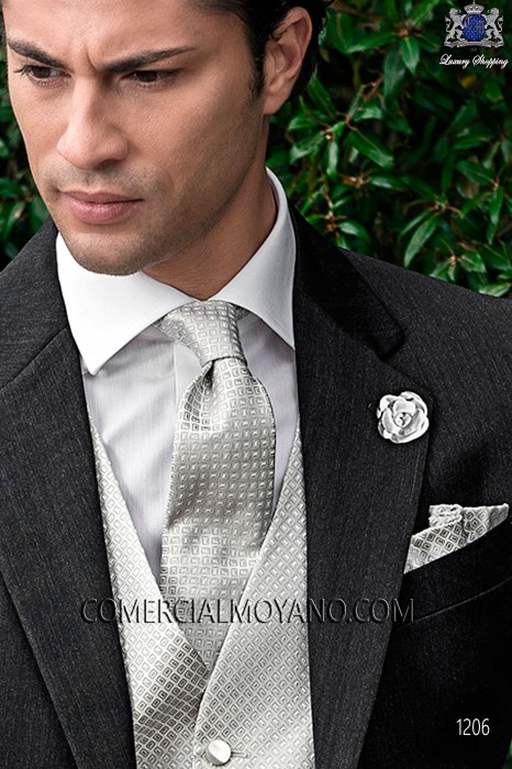 Pearl gray tie and handkerchief 56502-2838-7300 Ottavio Nuccio Gala.
