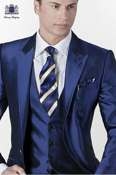 Blue-black striped tie and handkerchief set 56502-2877-8600 Ottavio Nuccio Gala.