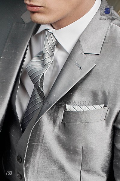 Corbata y pañuelo gris con rayas 56502-2679-7100 Ottavio Nuccio Gala.