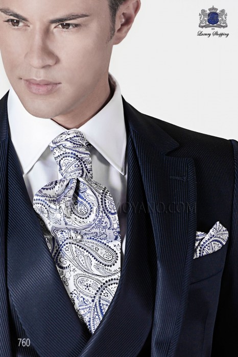 Blue cashmere tie and handkerchief 56579-2901-7200 Ottavio Nuccio Gala.