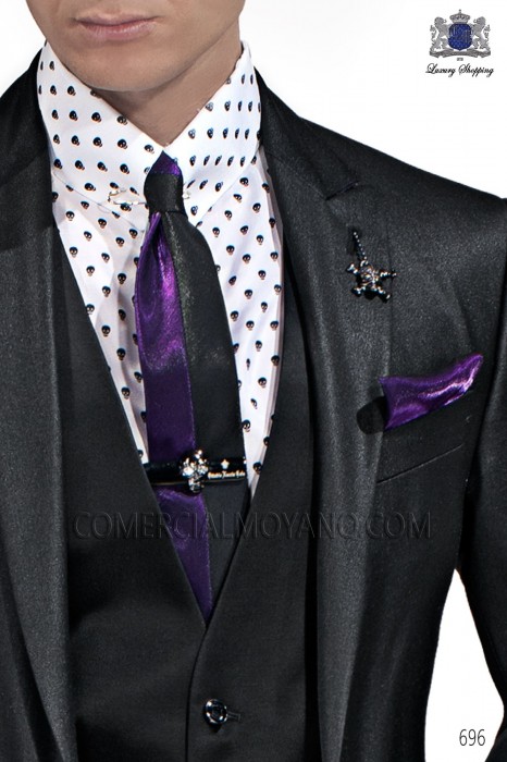 Black and purple lurex tie and handkerchief 56521-2645-8033 Ottavio Nuccio Gala.
