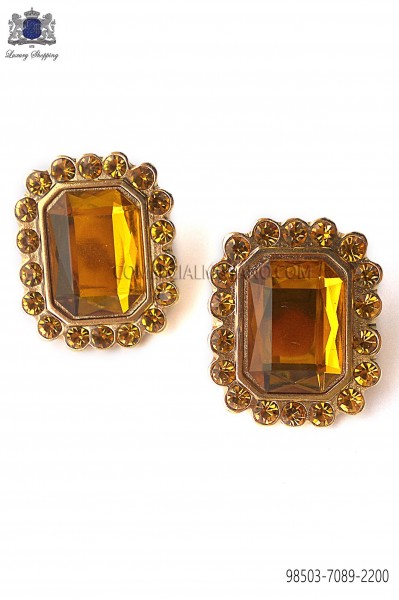 Gold rectangular baroque cufflinks with topaz jewel 98503-7089-2200 Ottavio Nuccio Gala.