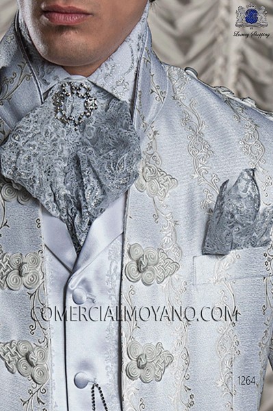 Silver lace pre-tied tie with handkerchief 56547-2754-7000 Ottavio Nuccio Gala.