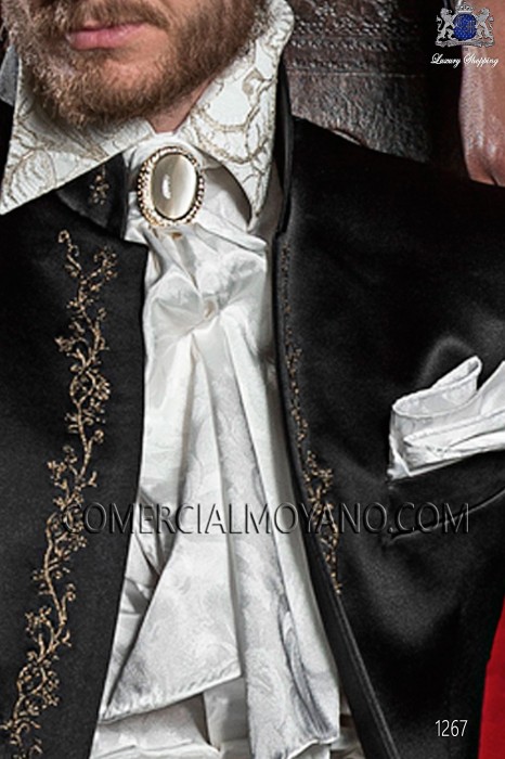 Ivory satin jacquard foulard with handkerchief 56534-2785-1200 Ottavio Nuccio Gala.