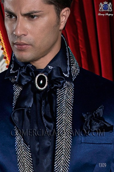 Blue satin foulard and handkerchief set 56534-4136-5000 Ottavio Nuccio Gala.