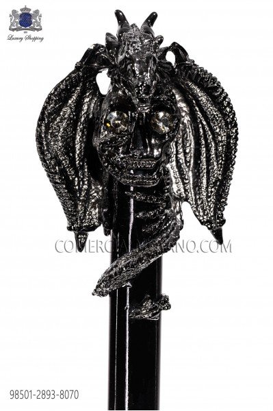 Black cane with gunmetal grey dragon knob 98501-2893-8070 Ottavio Nuccio Gala.
