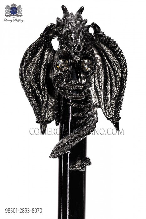 Black cane with gunmetal grey dragon knob 98501-2893-8070 Ottavio Nuccio Gala.
