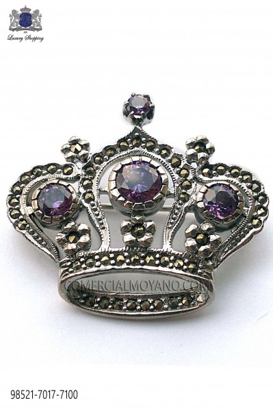 Pure silver brooch crown design mallow crystal 98521-7017-7100 Ottavio Nuccio Gala.
