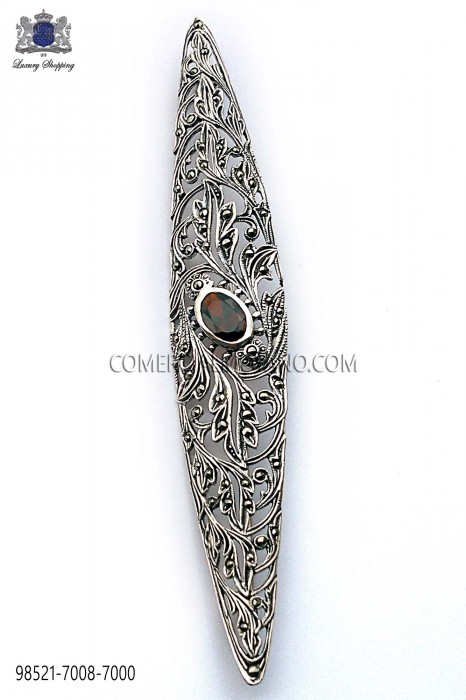 Pure silver lapel pin with black stone 98521-7008-7000 Ottavio Nuccio Gala.