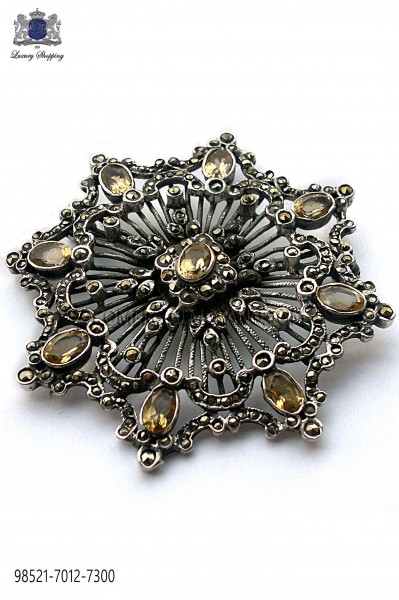 Pure silver brooch with topaz crystals 98521-7012-7300 Ottavio Nuccio Gala.