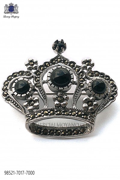 Pure silver brooch crown design dark crystals 98521-7017-7000 Ottavio Nuccio Gala.