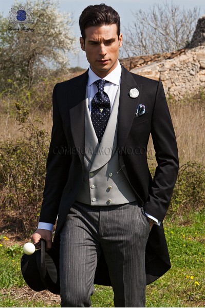 Pure wool black wedding morning suit 95 Ottavio Nuccio Gala